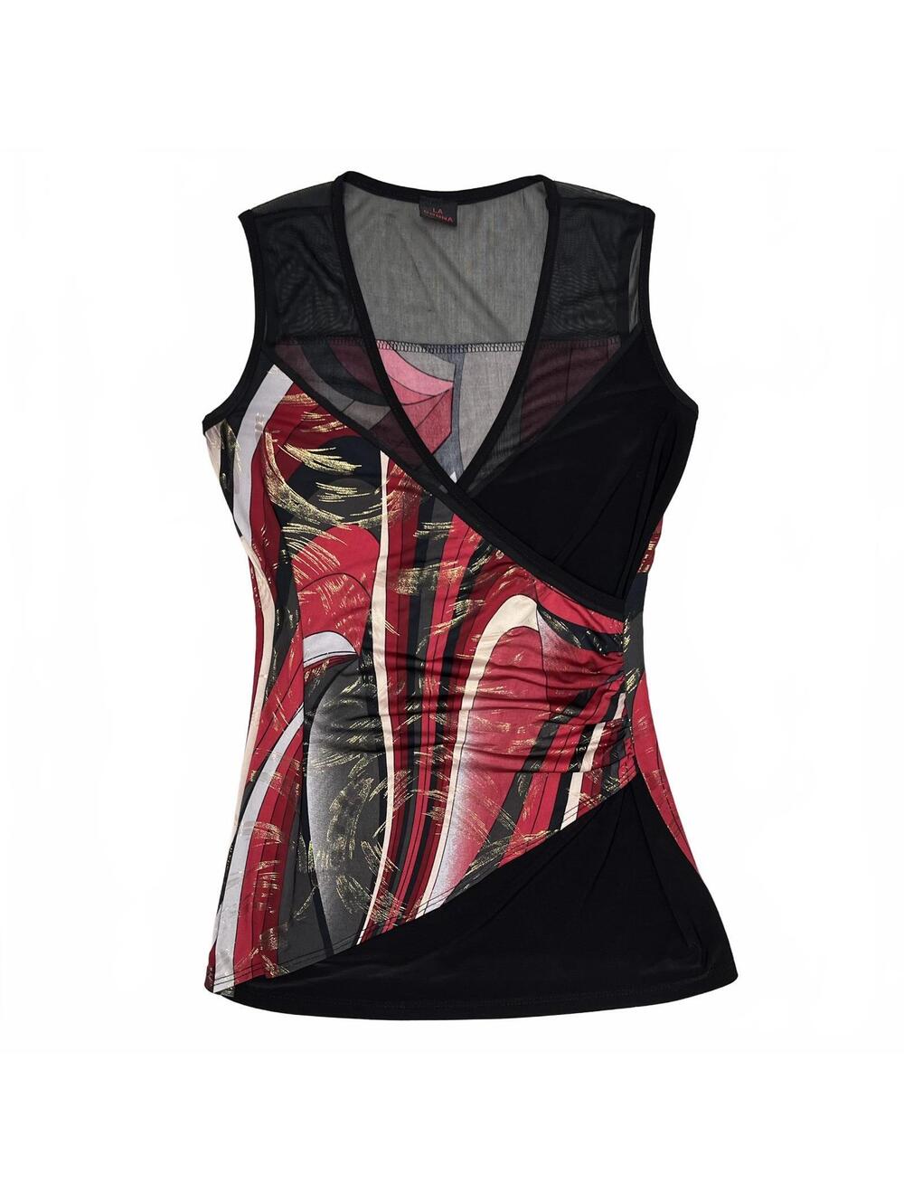 Vintage LA Dona Sz S Red & Black Asymmetrical Going Out Tank Top Early 2000s